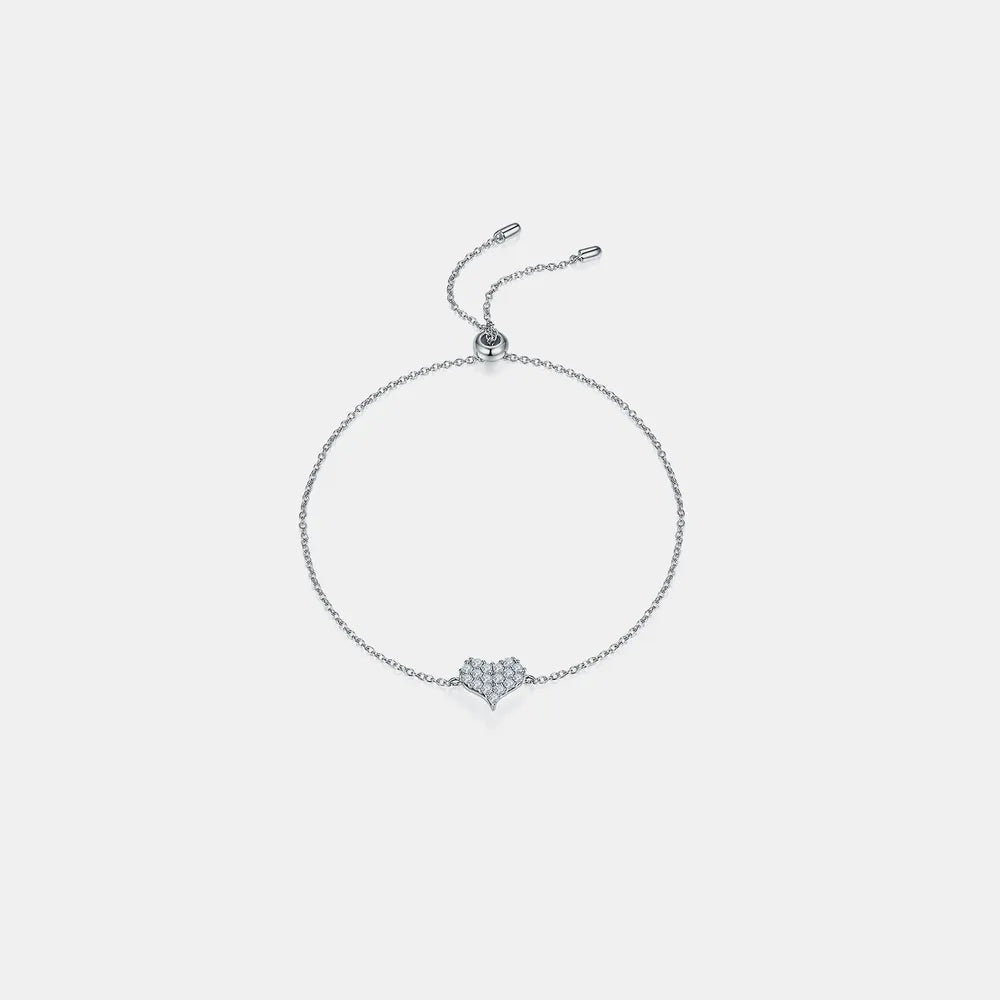 Moissanite 925 Sterling Silver Heart Bracelet - Divine Silver