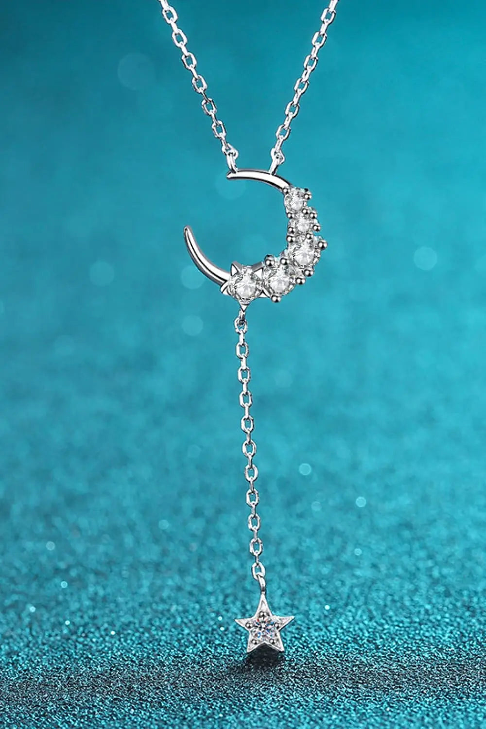 Star & Moon Moissanite Necklace - Divine Silver
