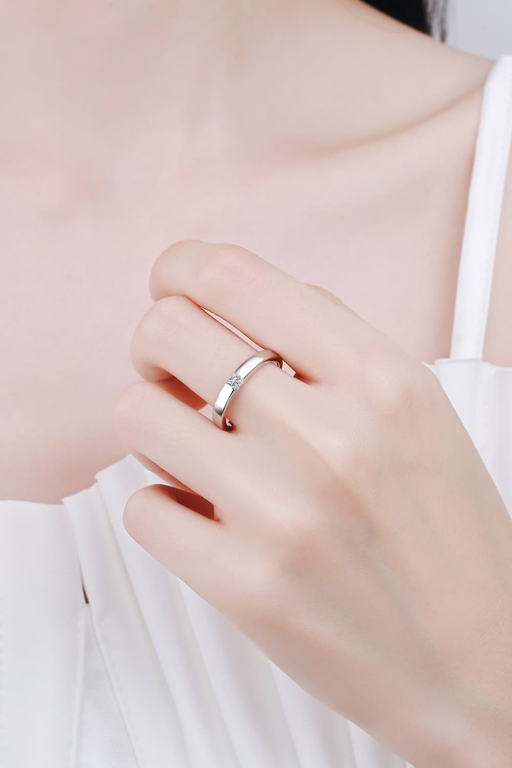 Inlaid Moissanite Rhodium-Plated Ring - Divine Silver