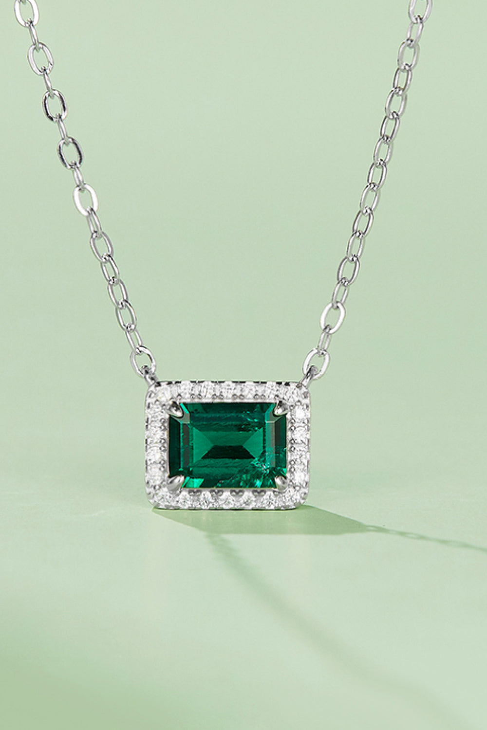 Lab-Grown Emerald Rectangle Pendant Necklace - Divine Silver