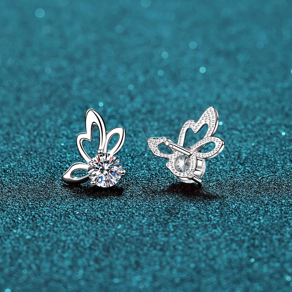 1 Carat Moissanite Butterfly Shape Earrings - Divine Silver