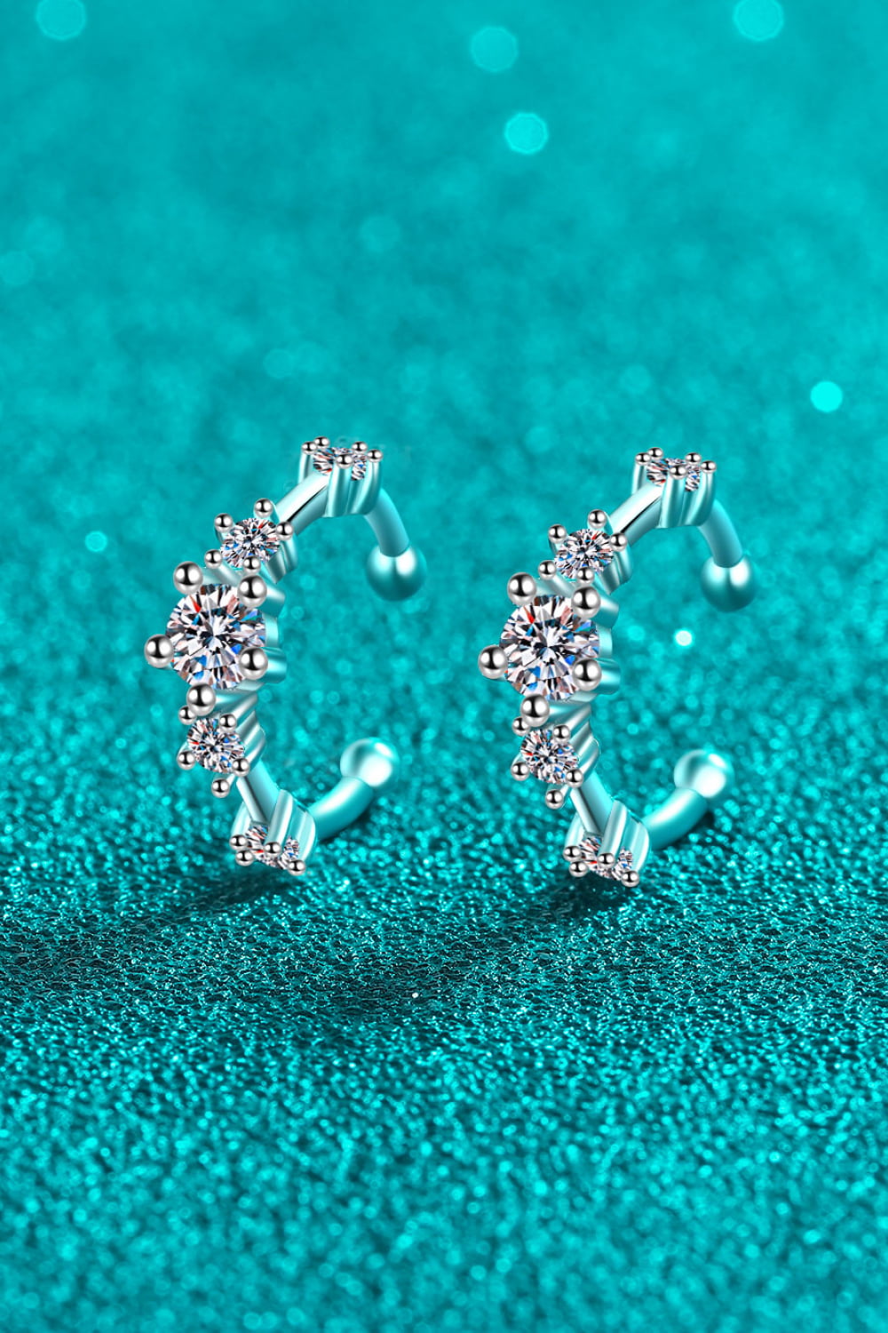 Moissanite Rhodium-Plated Cuff Earrings - Divine Silver