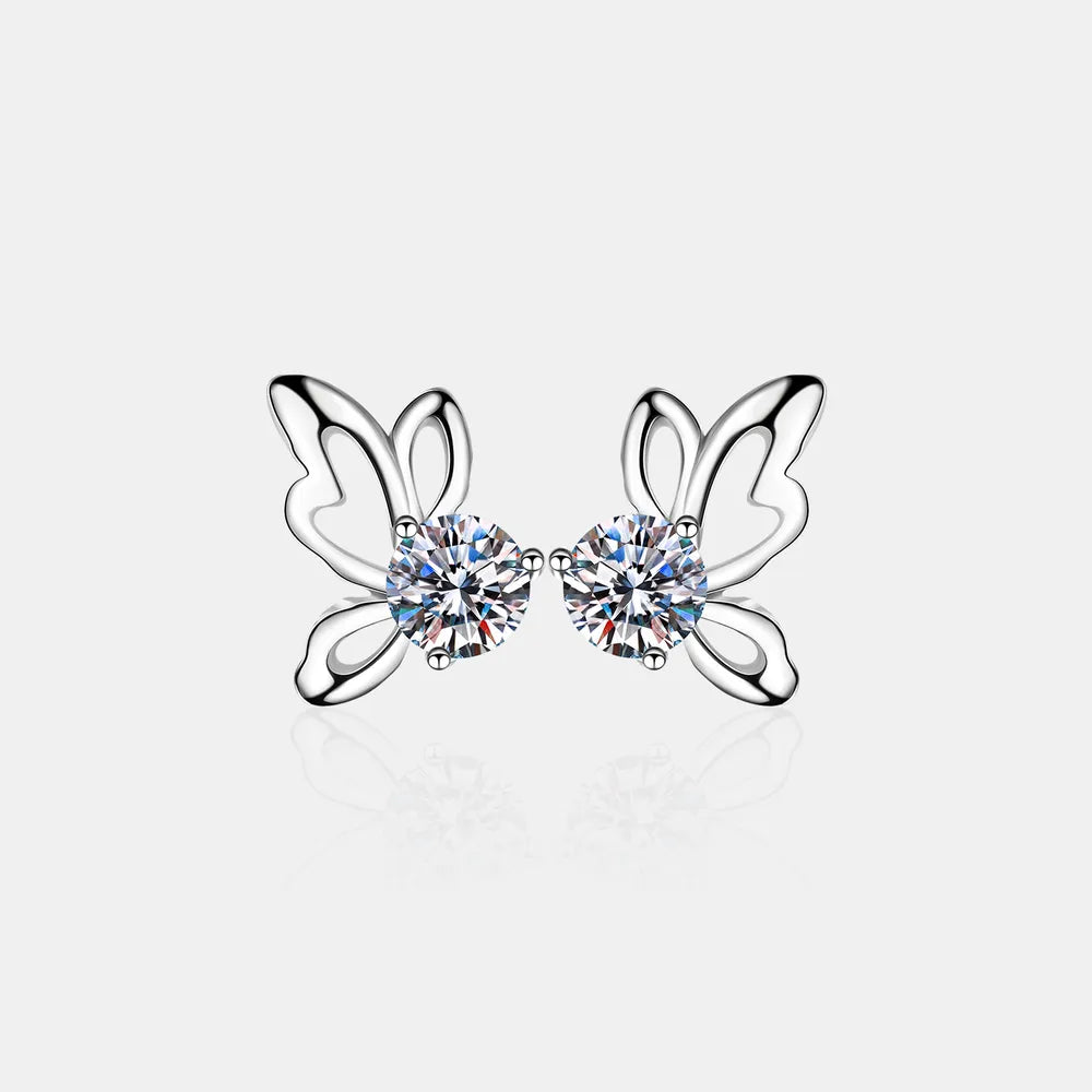 1 Carat Moissanite Butterfly Shape Earrings - Divine Silver