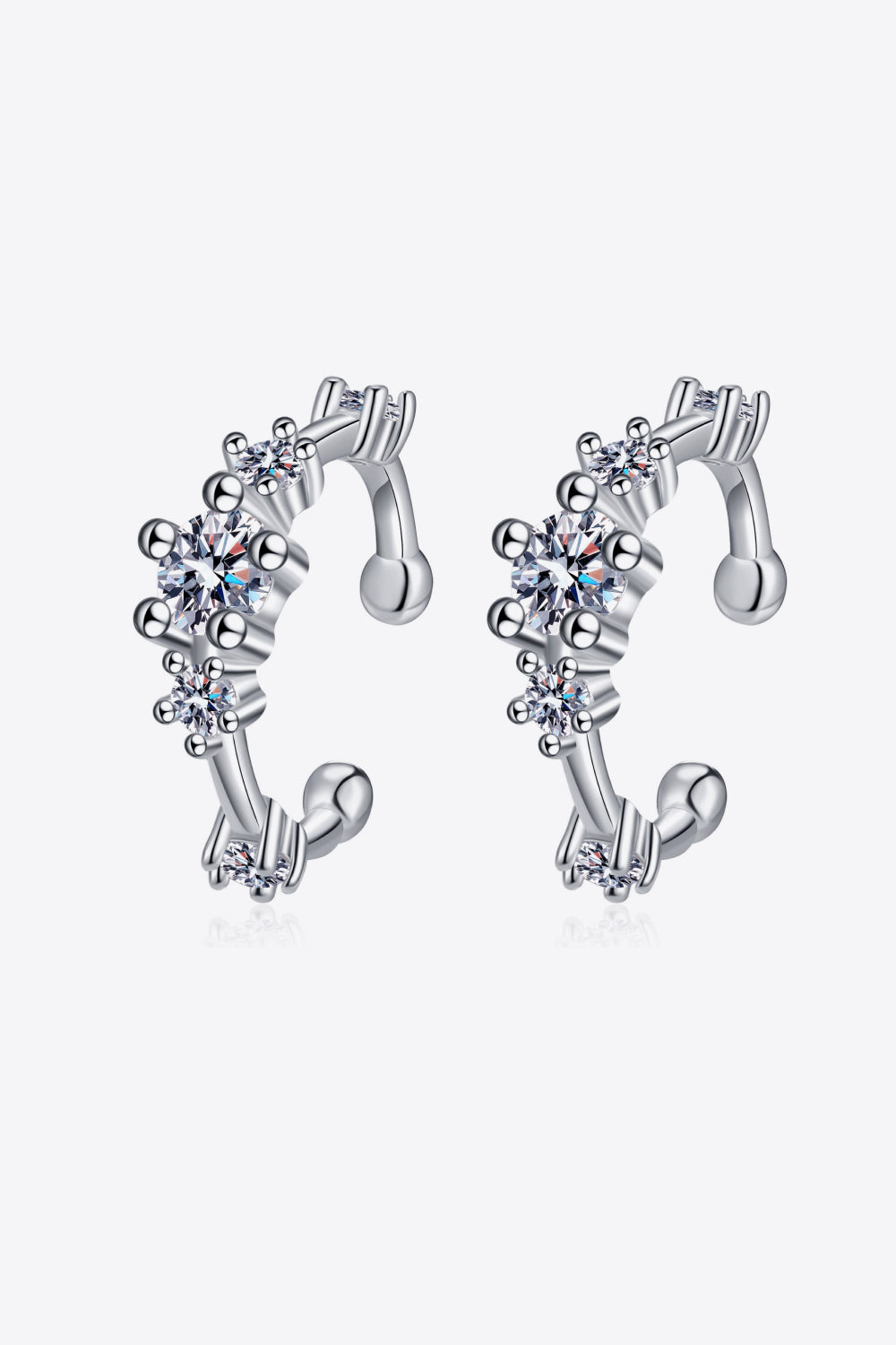 Moissanite Rhodium-Plated Cuff Earrings - Divine Silver