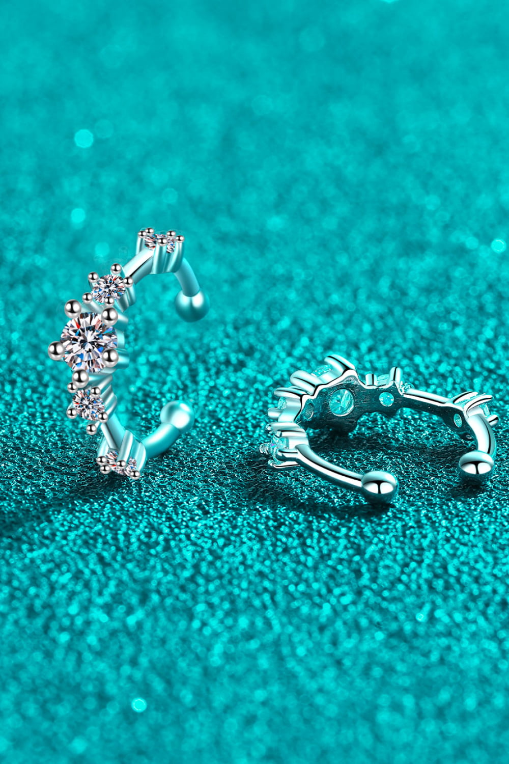 Moissanite Rhodium-Plated Cuff Earrings - Divine Silver