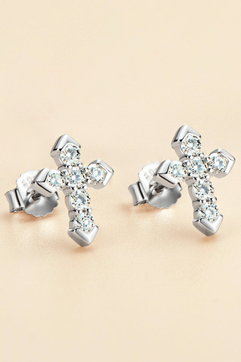 Moissanite Cross Stud Earrings - Divine Silver