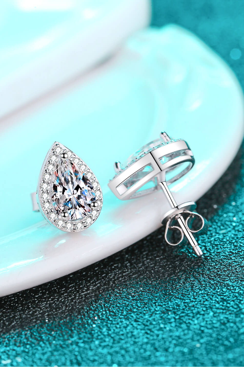 Moissanite Teardrop Stud Earrings - Divine Silver
