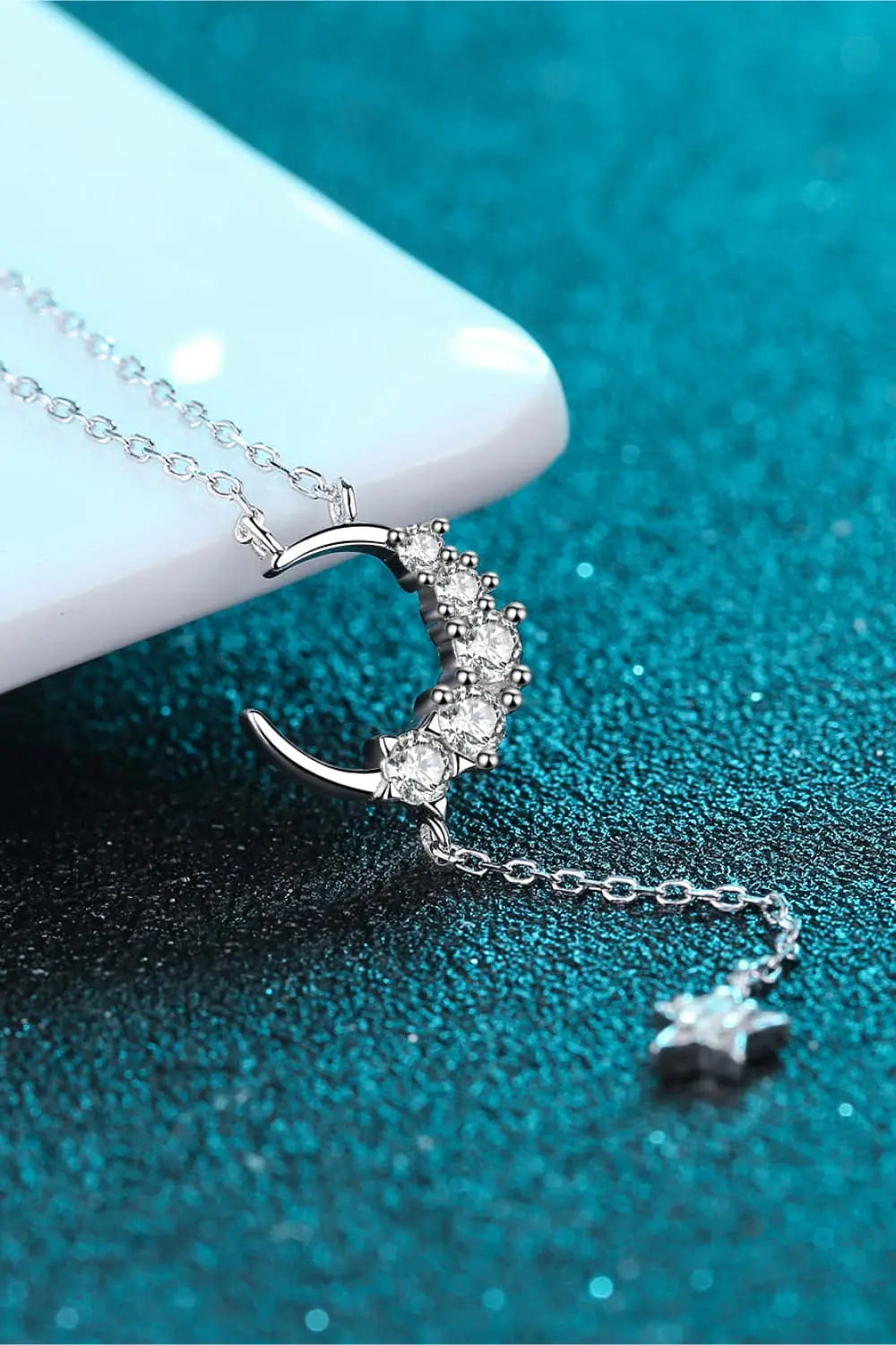 Star & Moon Moissanite Necklace - Divine Silver