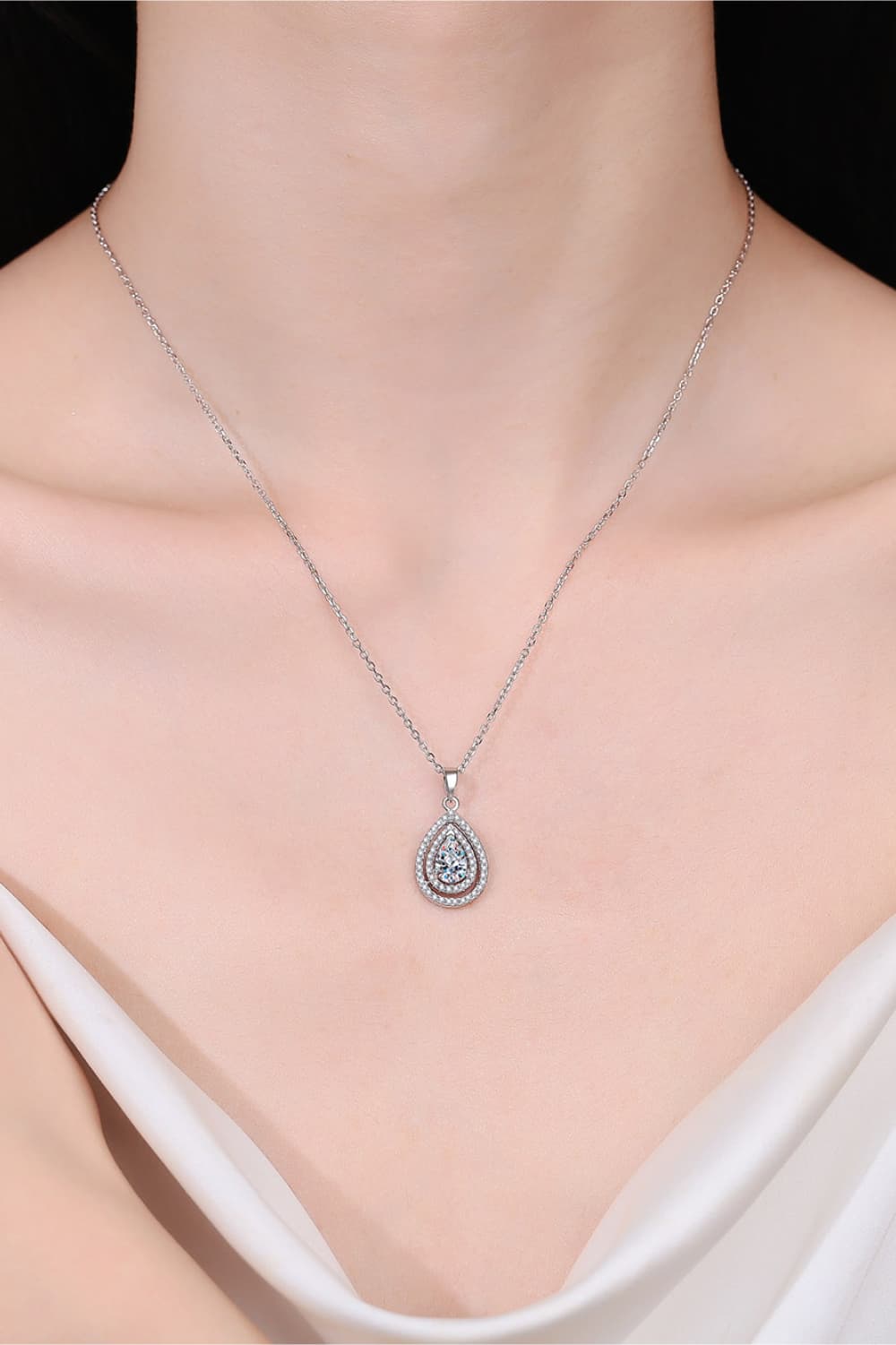 1 Carat Moissanite Teardrop Pendant Necklace - Divine Silver