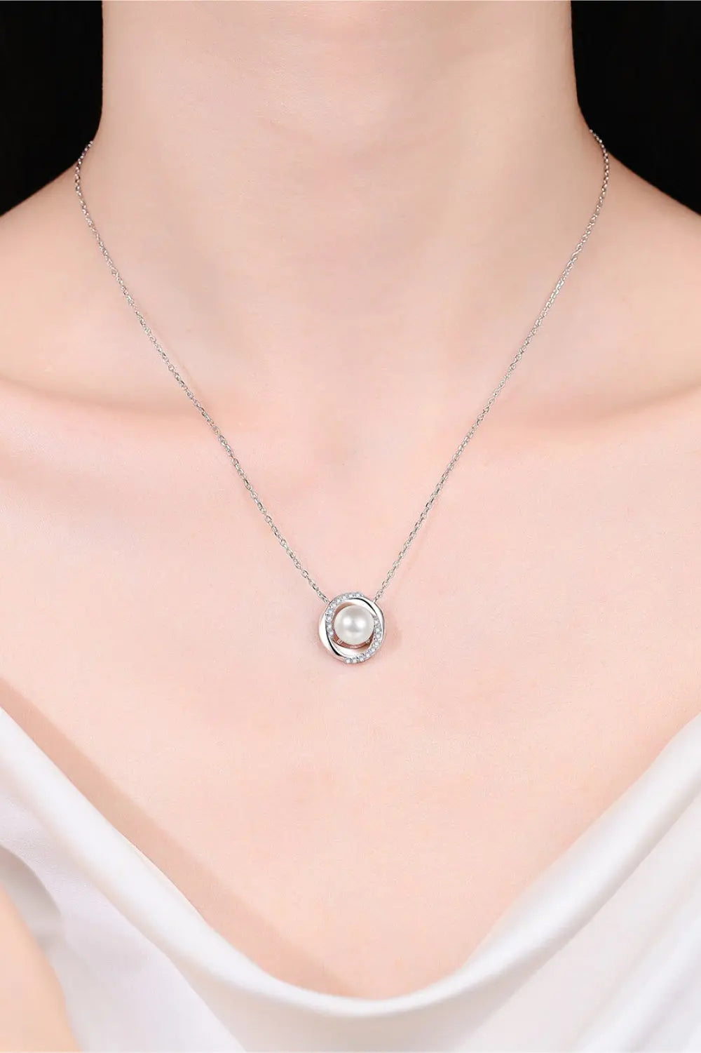 Moissanite Pearl Rhodium-Plated Necklace - Divine Silver