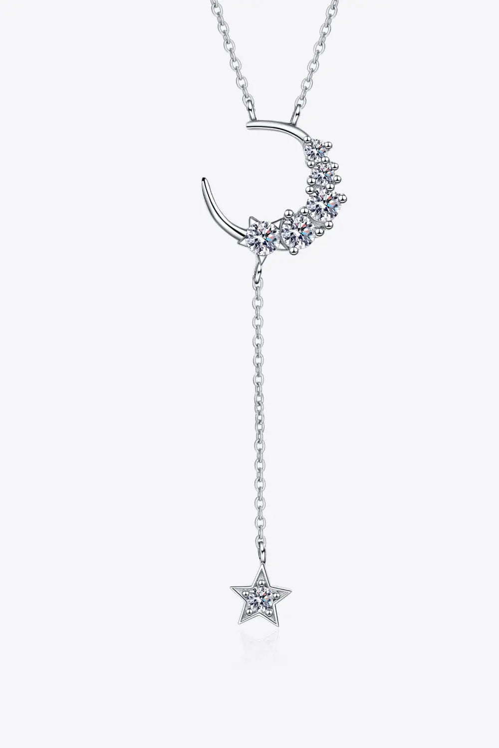 Star & Moon Moissanite Necklace - Divine Silver