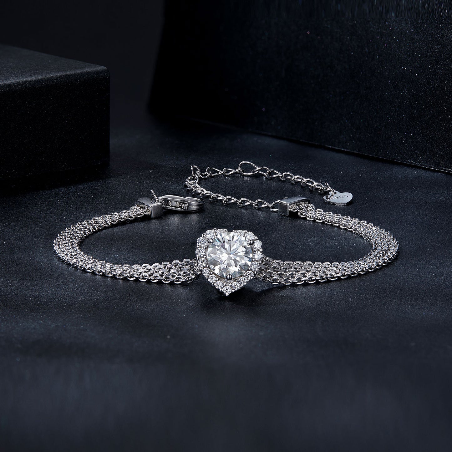 Heart Moissanite Bracelet 925 Sterling Silver