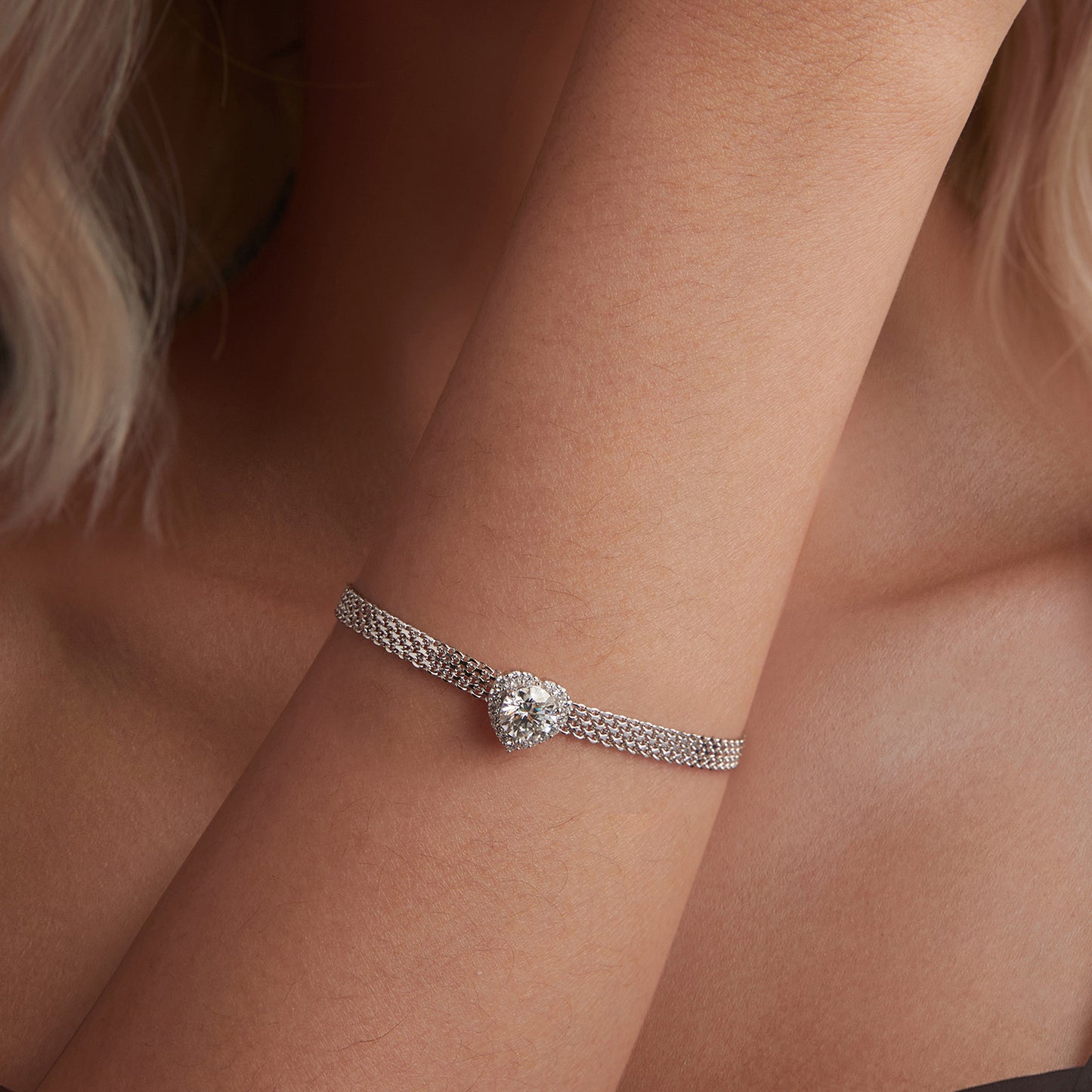 Heart Moissanite Bracelet 925 Sterling Silver