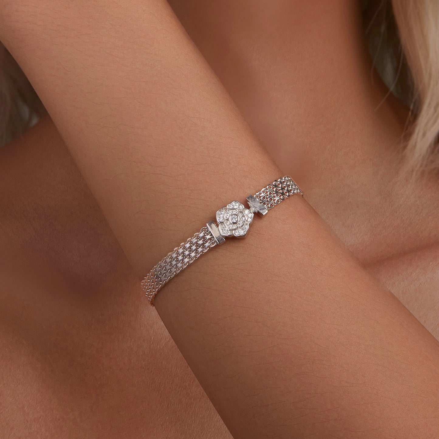 Silver Rose Bracelet 925 Sterling Silver