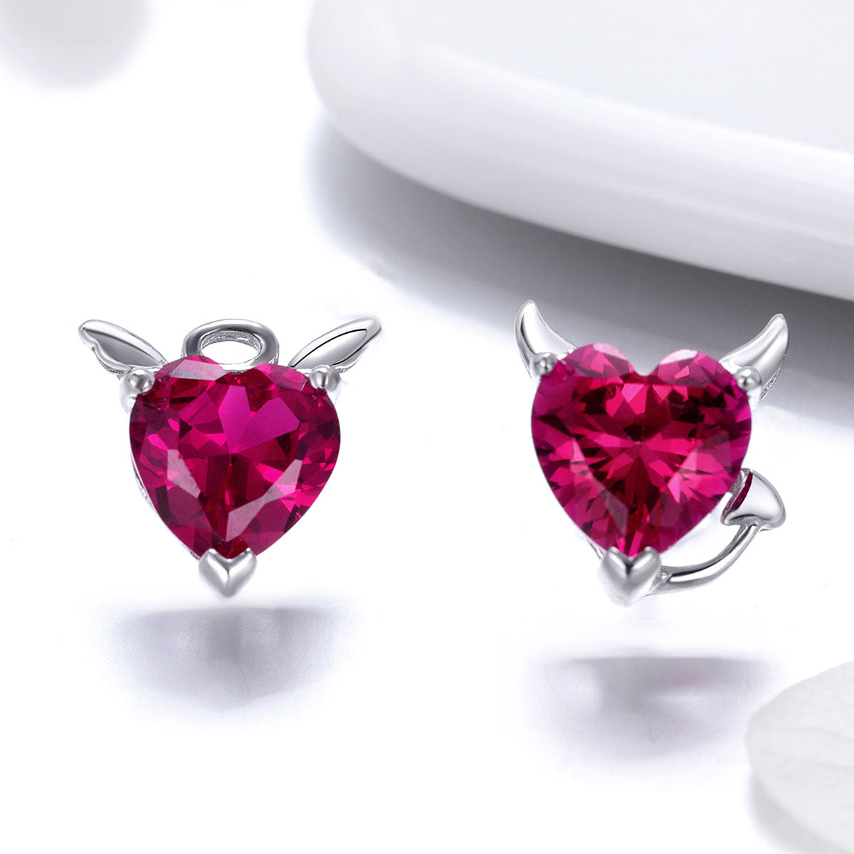 Conjunto de joyas Silver Red Evil And Angel 925 Sterling Silver