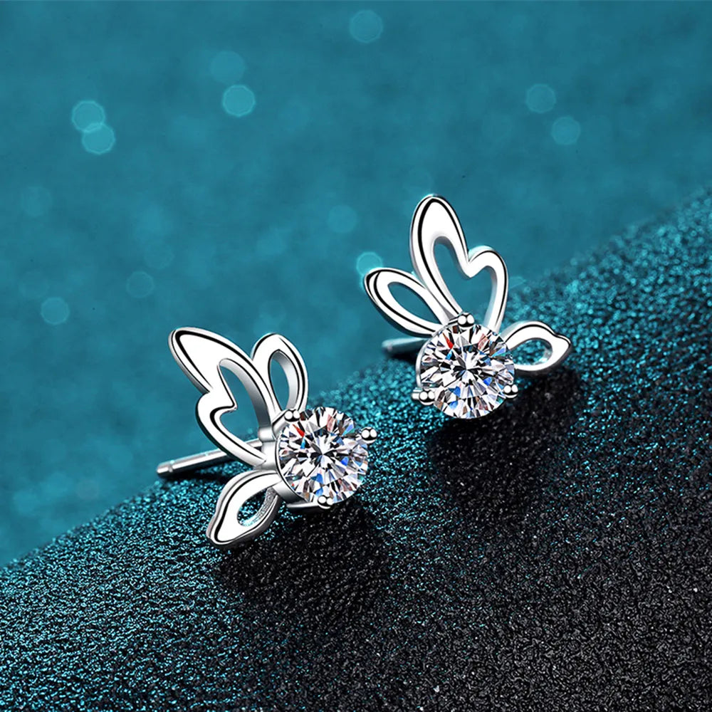 1 Carat Moissanite Butterfly Shape Earrings - Divine Silver