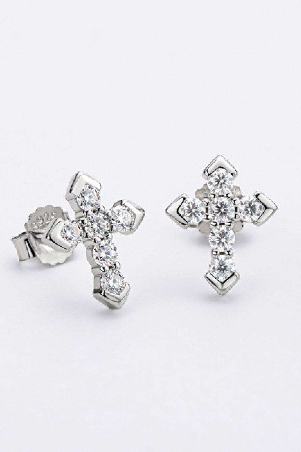 Moissanite Cross Stud Earrings - Divine Silver