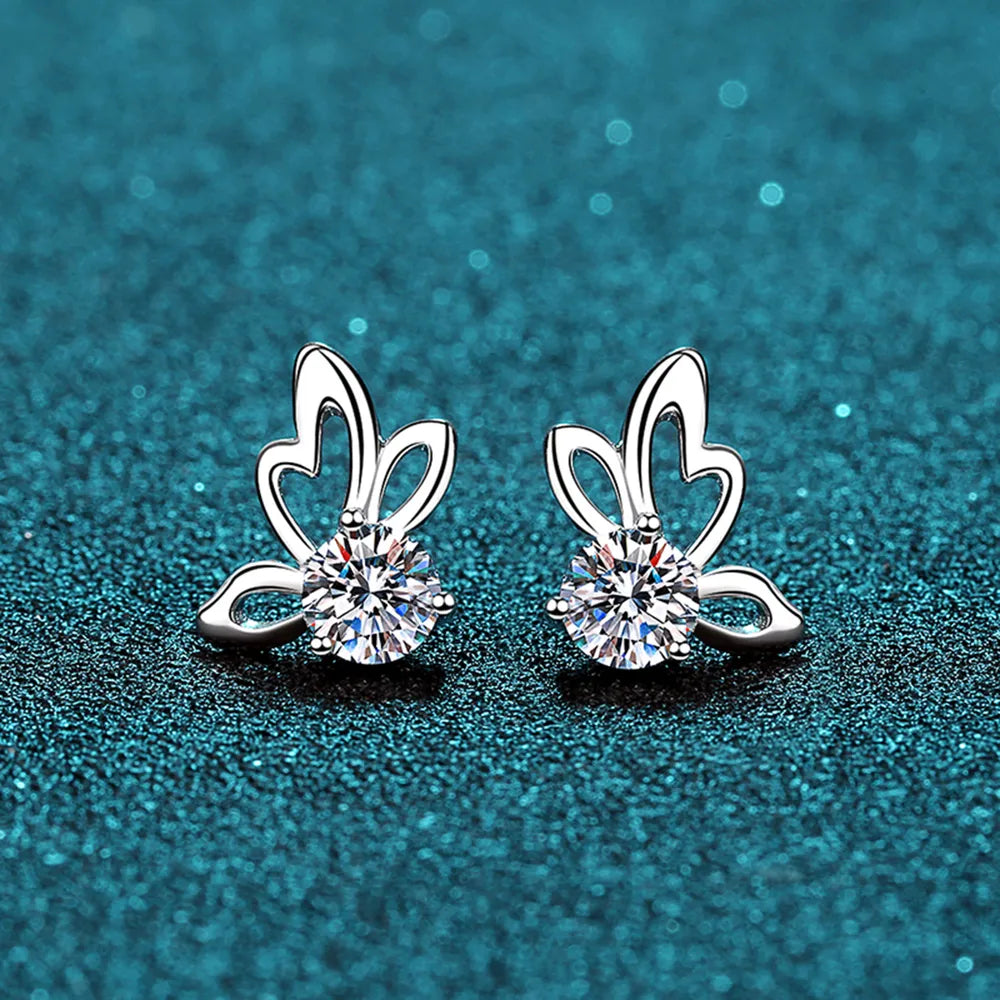 1 Carat Moissanite Butterfly Shape Earrings - Divine Silver