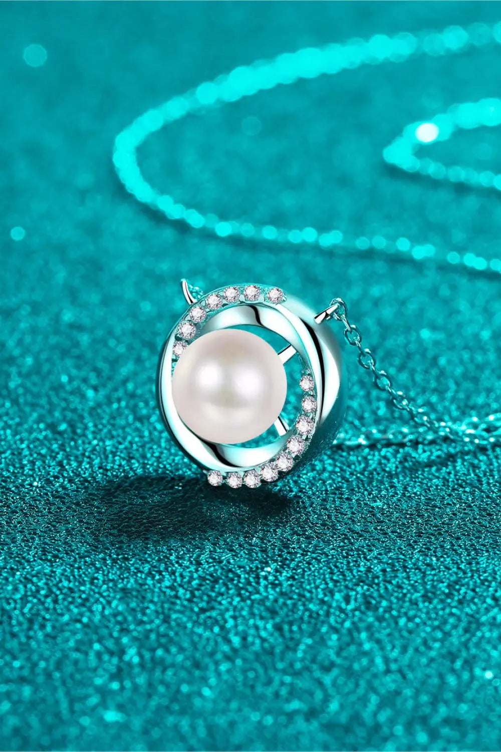 Moissanite Pearl Rhodium-Plated Necklace - Divine Silver
