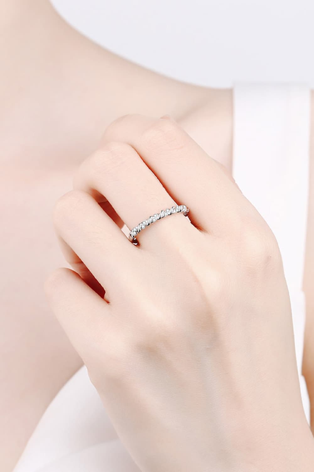 Moissanite Rhodium-Plated Half-Eternity Ring - Divine Silver
