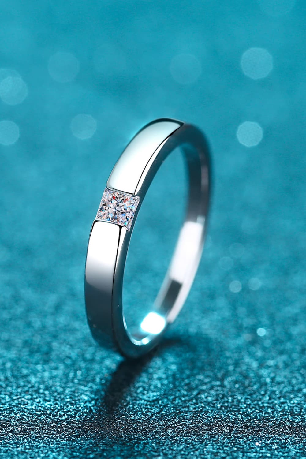 Inlaid Moissanite Rhodium-Plated Ring - Divine Silver