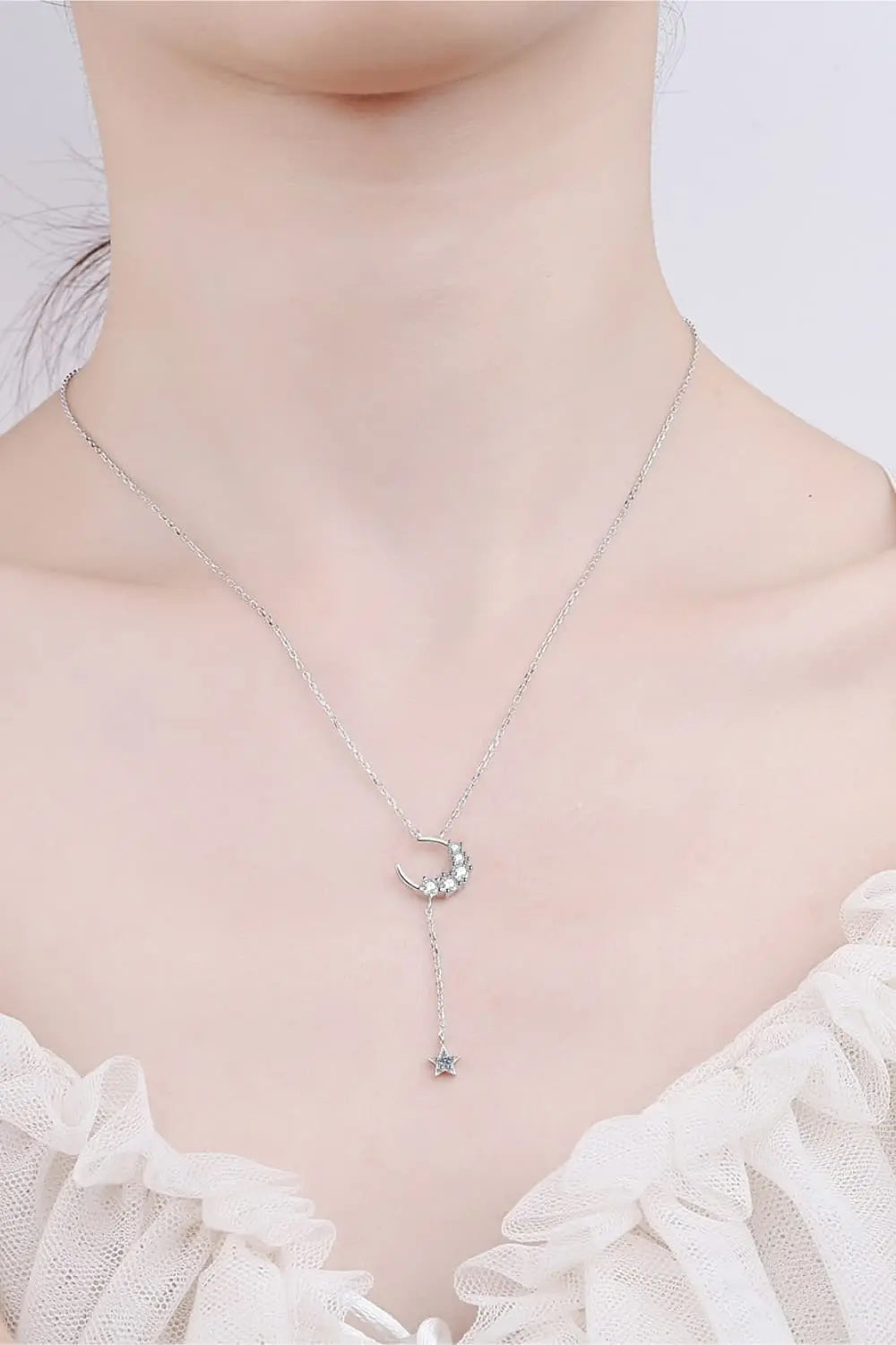 Star & Moon Moissanite Necklace - Divine Silver