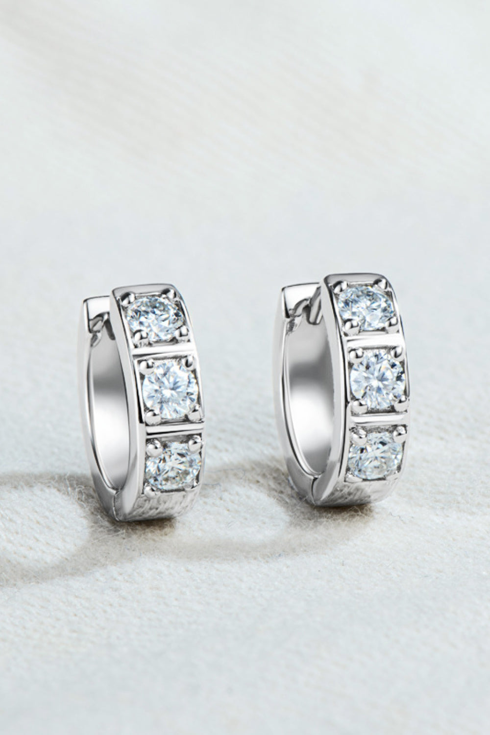 Inlaid Moissanite Huggie Earrings - Divine Silver