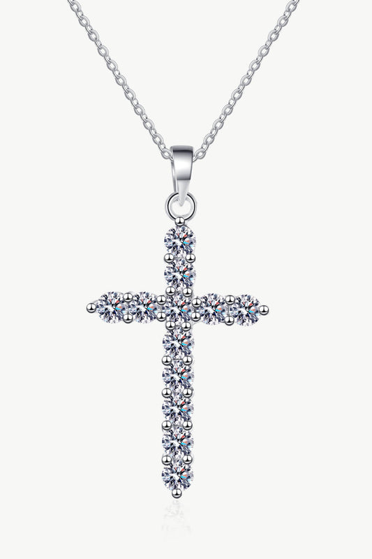 Moissanite Cross Pendant Chain Necklace - Divine Silver