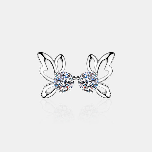 1 Carat Moissanite Butterfly Shape Earrings - Divine Silver