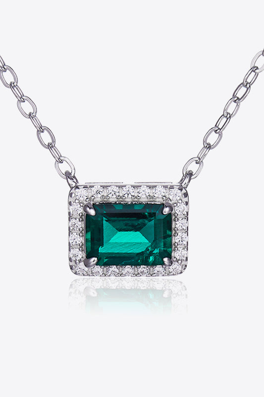Lab-Grown Emerald Rectangle Pendant Necklace - Divine Silver