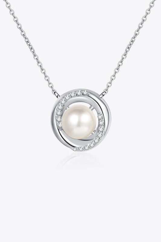 Moissanite Pearl Rhodium-Plated Necklace - Divine Silver