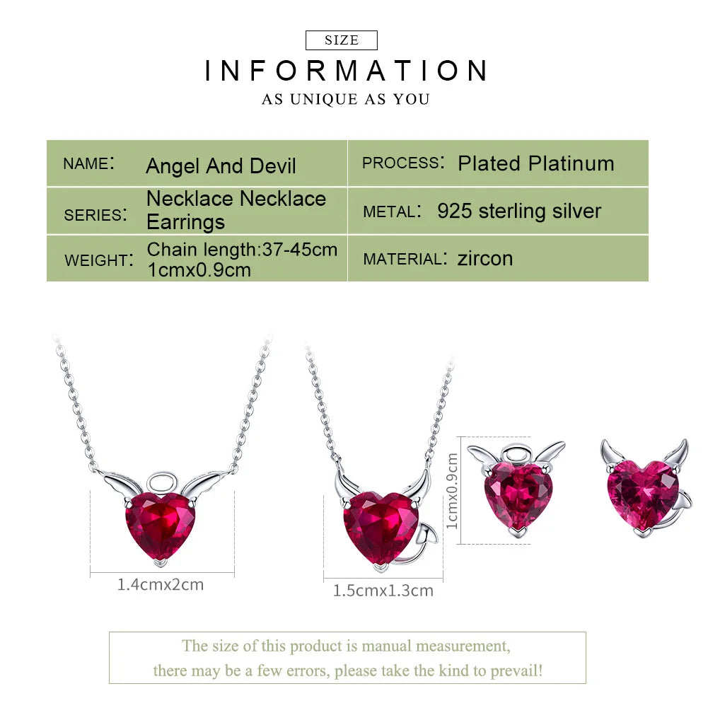 Conjunto de joyas Silver Red Evil And Angel 925 Sterling Silver