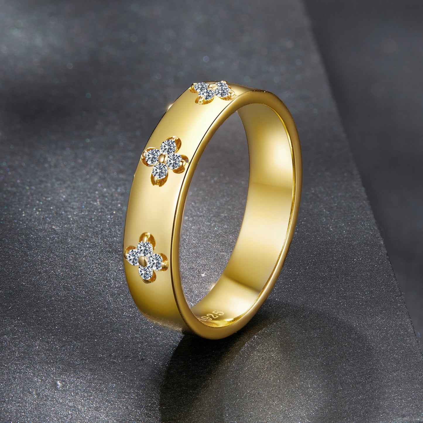 925 Sterling Silver Clover Moissanite Ring