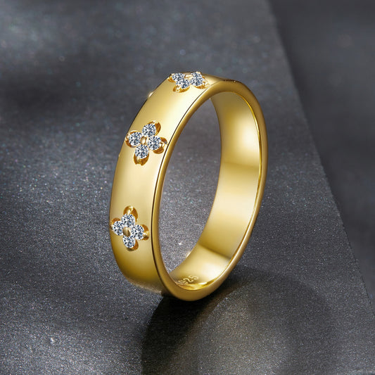 925 Sterling Silver Clover Moissanite Ring