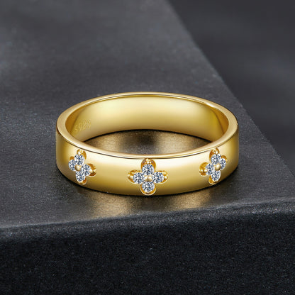 925 Sterling Silver Clover Moissanite Ring