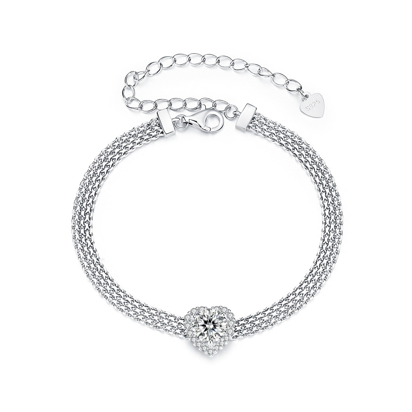 Heart Moissanite Bracelet 925 Sterling Silver