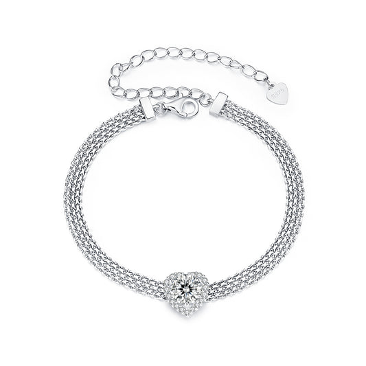 Heart Moissanite Bracelet 925 Sterling Silver