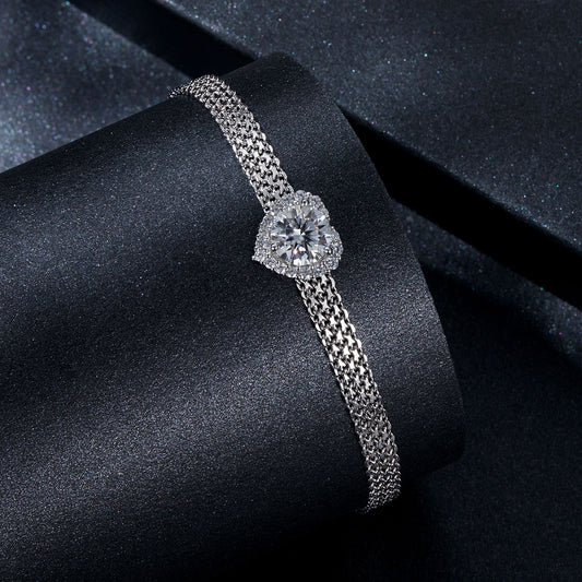 Heart Moissanite Bracelet 925 Sterling Silver