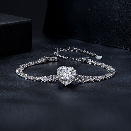 Heart Moissanite Bracelet 925 Sterling Silver