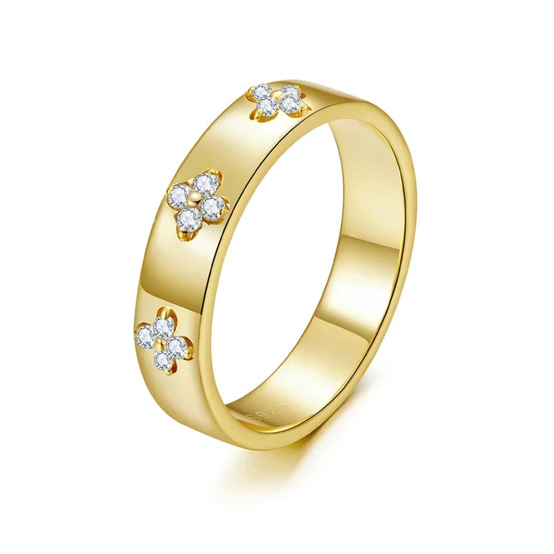 925 Sterling Silver Clover Moissanite Ring
