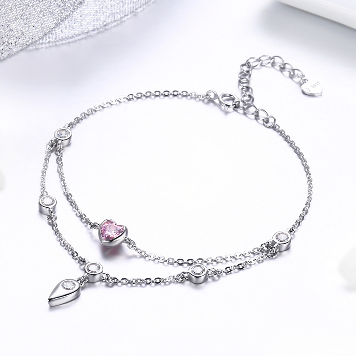 Corazón rosa romántico en plata de ley 925