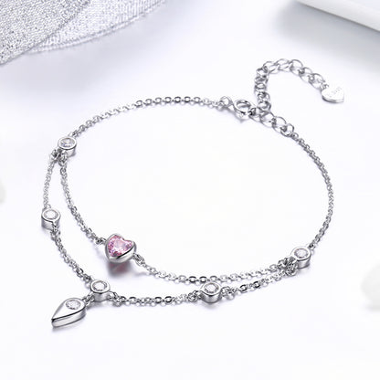 Corazón rosa romántico en plata de ley 925