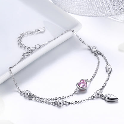 Corazón rosa romántico en plata de ley 925