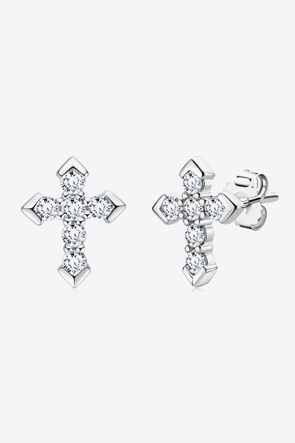 Moissanite Cross Stud Earrings - Divine Silver