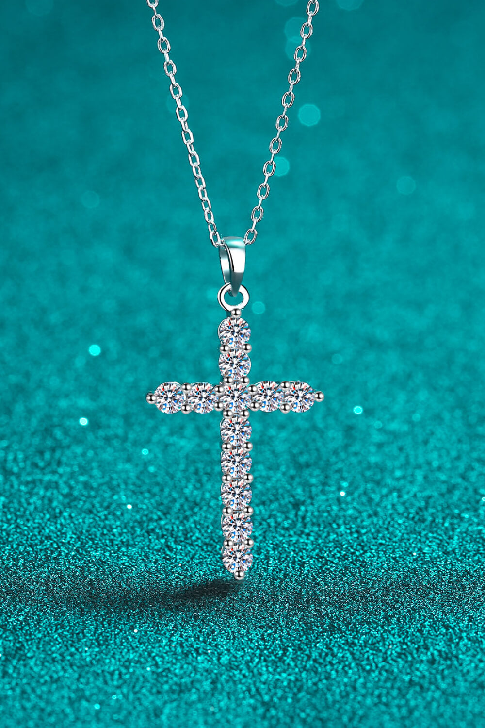 Moissanite Cross Pendant Chain Necklace - Divine Silver